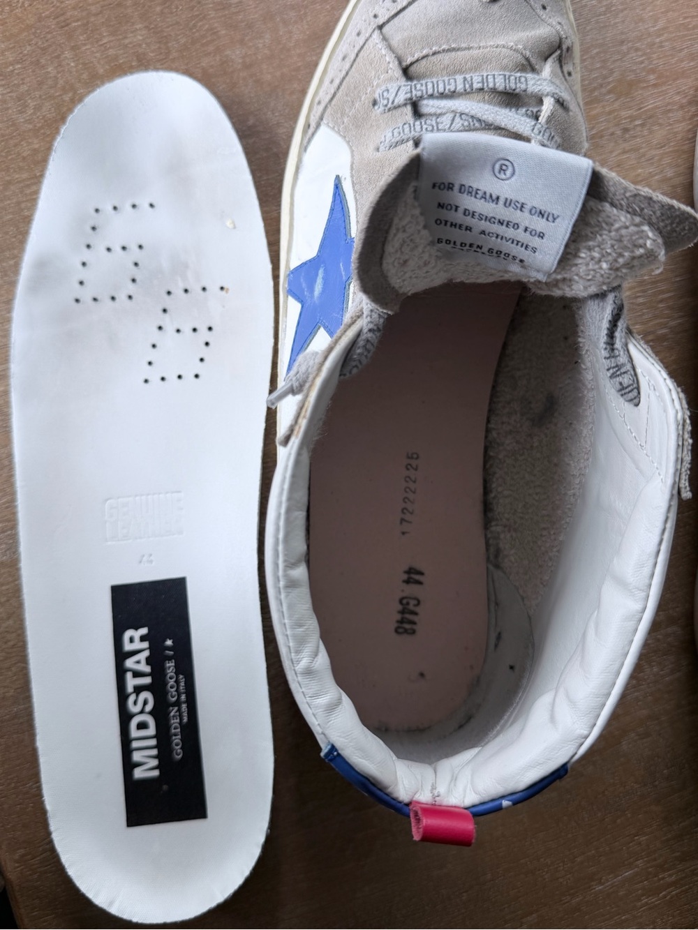 Golden Goose Mid Star Beige Suede High-Top Sneakers with Blue Star/Pink Pull Tab - Picture 9 of 16